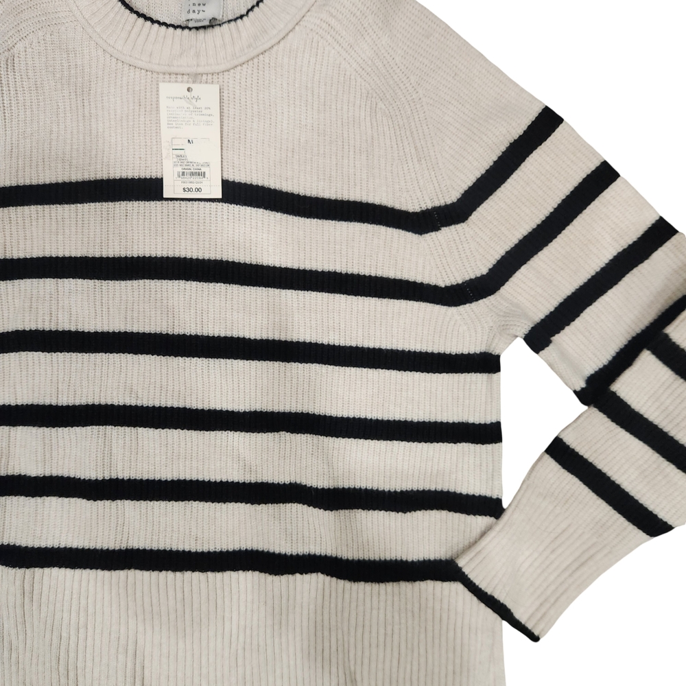 Striped Crewneck Sweater - Black & Cream NWT
